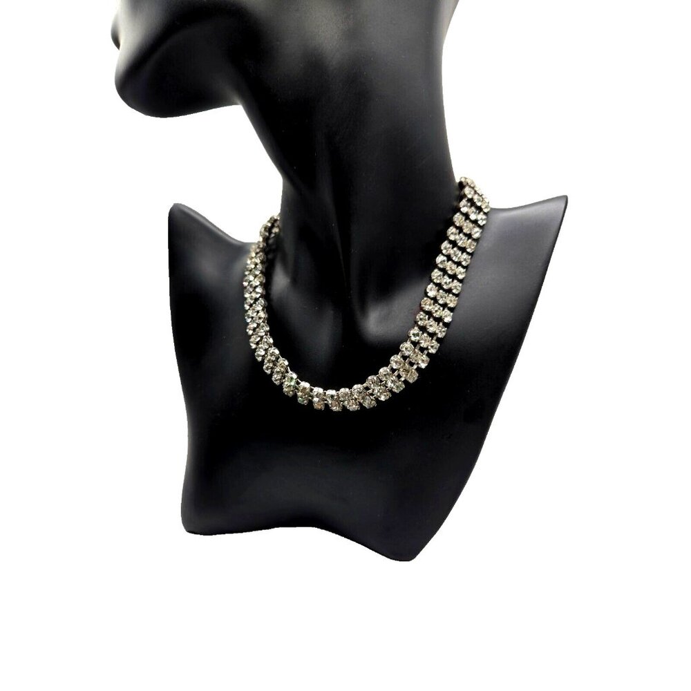 Vintage JAY FLEX STERLING signed triple row rhinestone choker necklace 1940s